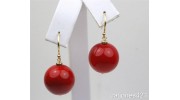 14k Italian Red Coral Bead Drop Earrings