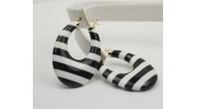 14k Black And White Stripe Agate Hoop Earrings