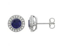 Cubic Zirconia Halo Earrings with Sapphire